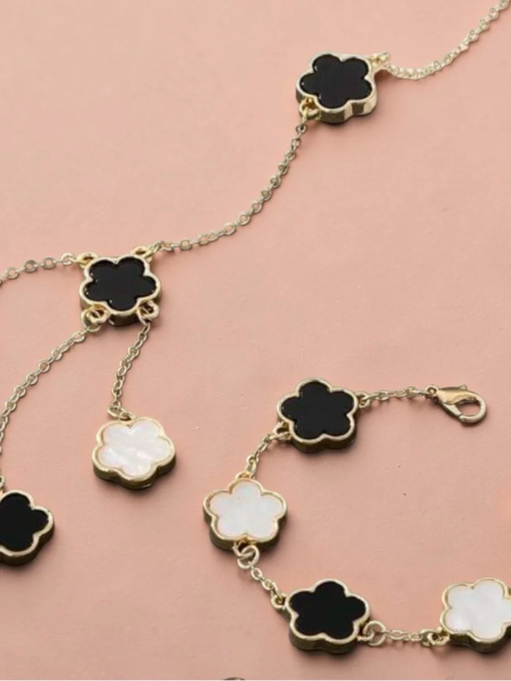 Gold Clover Necklace, Bracelet & Earrings Set - White Inlay - Picture 6 of 8